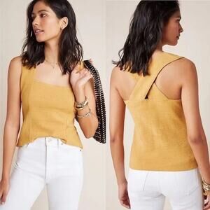 Maeve Women's Mustard Yellow Stephie Cross Back Tank Blouse Top Size XS X-Small